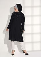 Tesettür giyim SİYAH T 7851 ModaBu-Lazer Kesim Tunik