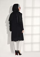 Tesettür giyim SİYAH T 7851 ModaBu-Lazer Kesim Tunik