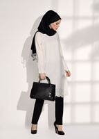 Tesettür giyim KREM T 7851 ModaBu-Lazer Kesim Tunik