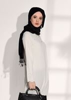 Tesettür giyim KREM T 7851 ModaBu-Lazer Kesim Tunik