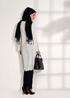 Tesettür giyim KREM T 7851 ModaBu-Lazer Kesim Tunik