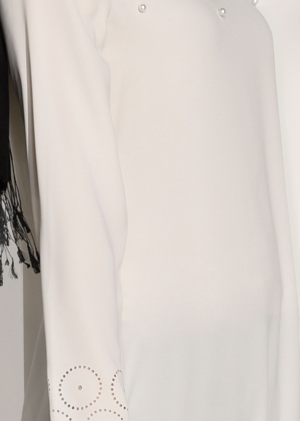 Tesettür giyim KREM T 7851 ModaBu-Lazer Kesim Tunik