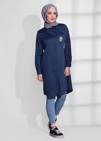 Tesettür giyim LACİVERT T 8265 Asmiray- Arma Detaylı Tunik