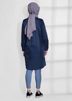 Tesettür giyim LACİVERT T 8265 Asmiray- Arma Detaylı Tunik