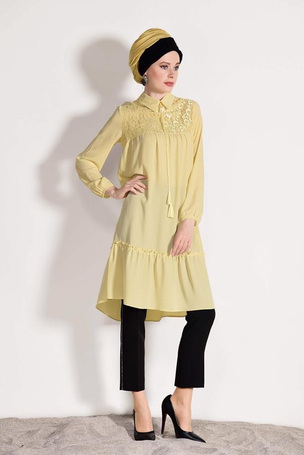 Vêtements hijab  GUIPURE DETAIL TUNIC 8278  - TRENDTESETTÜR