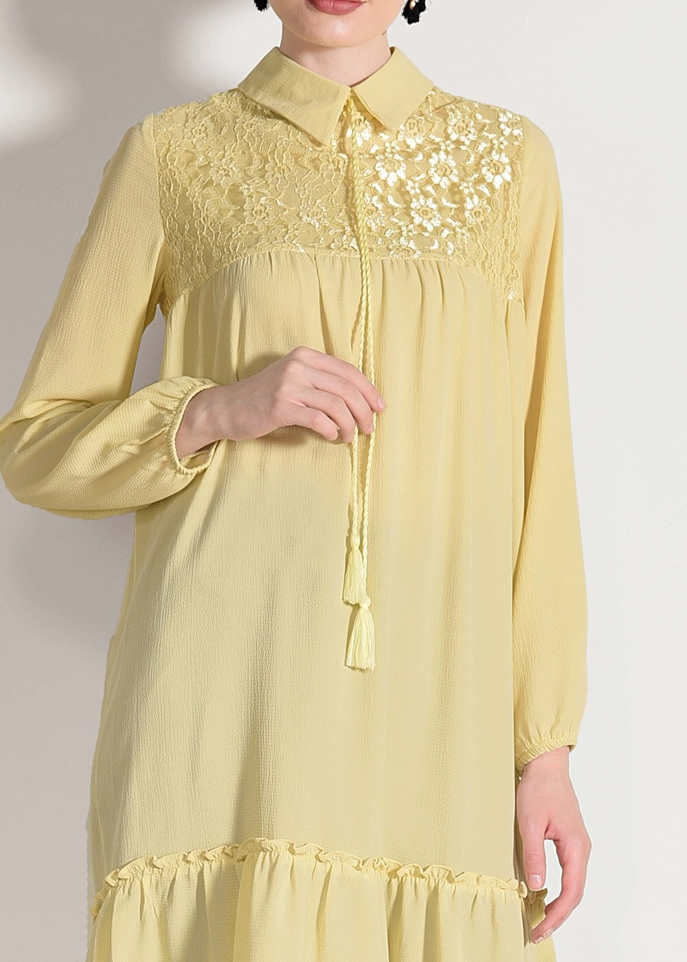 Vêtements hijab JAUNE TUNIQUE DÉTAIL GUIPURE 8278