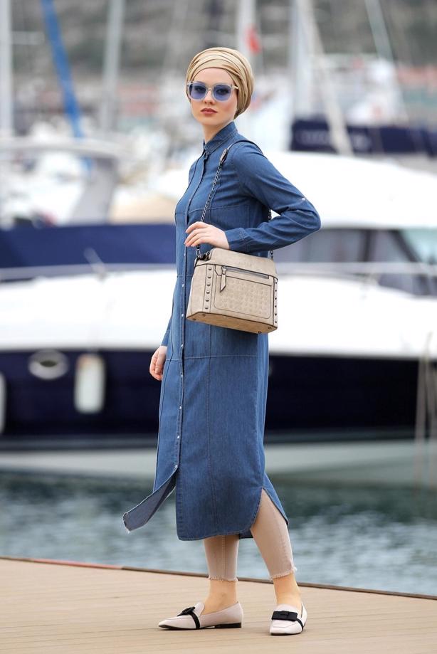 Vêtements hijab  DENIM TUNIC WITH SNAPS 8524  - TRENDTESETTÜR