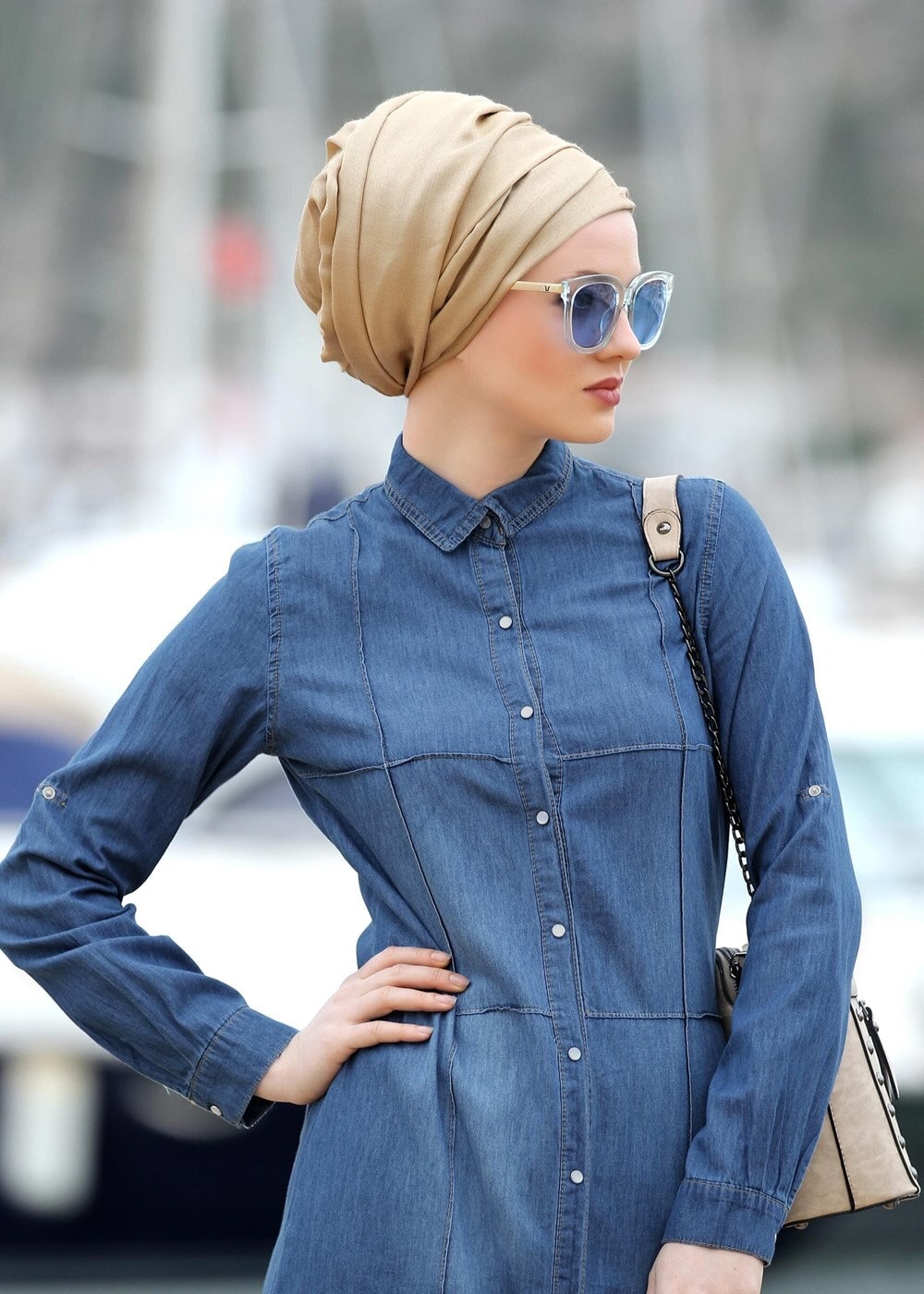 Hijab clothing NAVY BLUE DENIM TUNIC WITH SNAPS 8524 