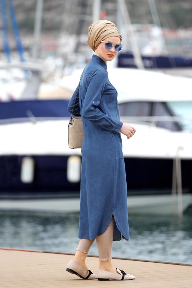 Vêtements hijab  DENIM TUNIC WITH SNAPS 8524  - TRENDTESETTÜR
