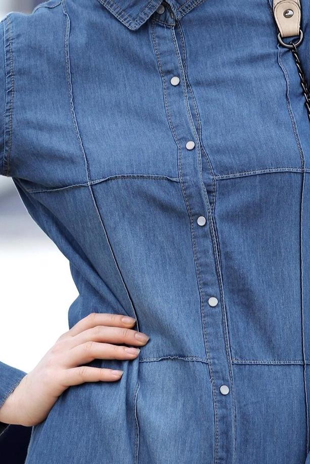Vêtements hijab  DENIM TUNIC WITH SNAPS 8524  - TRENDTESETTÜR