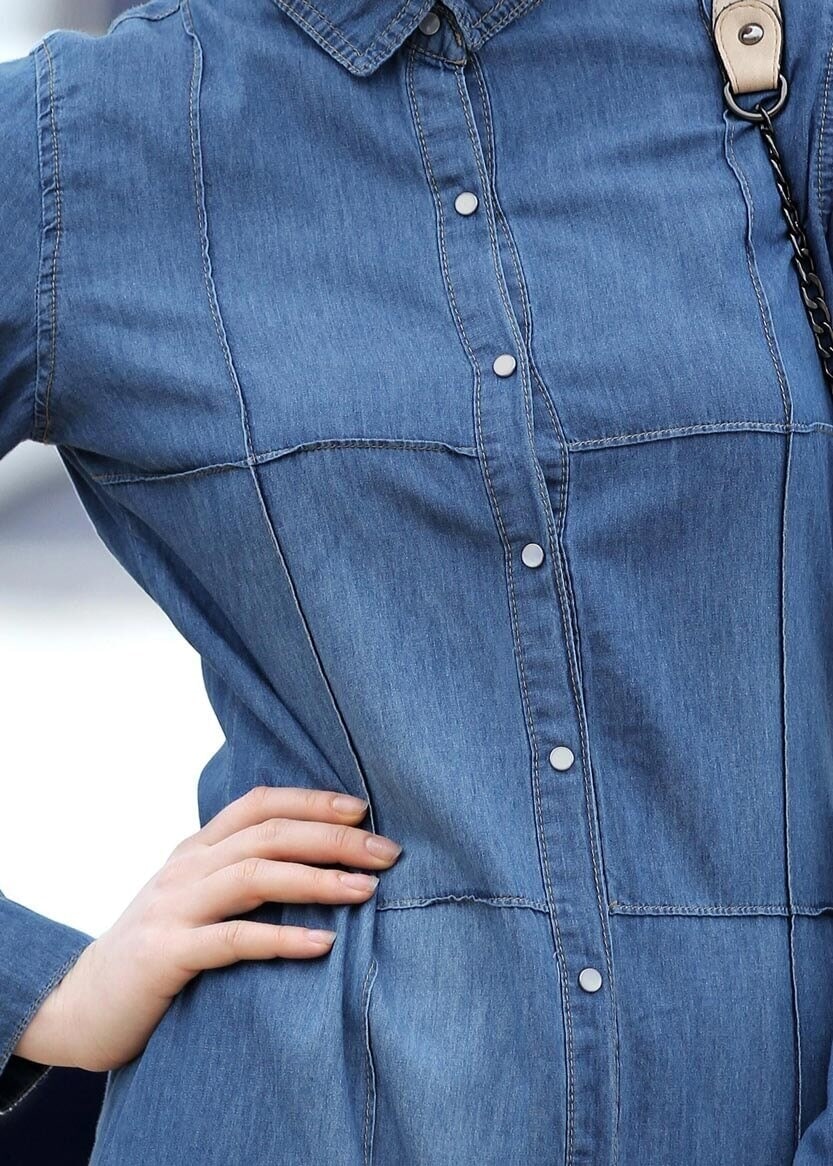 Hijab clothing NAVY BLUE DENIM TUNIC WITH SNAPS 8524 