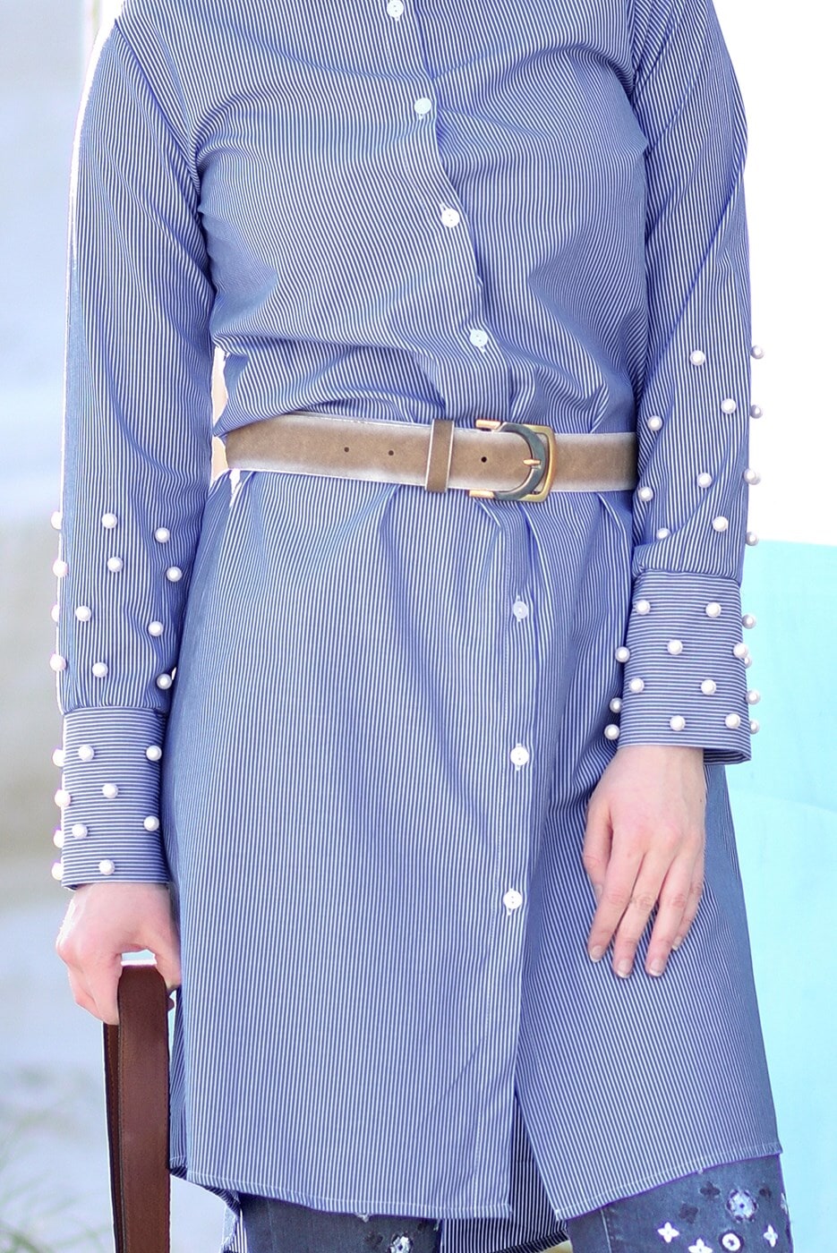 Hijab clothing NAVY BLUE STRIPED TUNIC 8675 