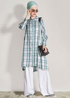 Tesettür giyim YEŞİL EKOSE DESENLİ TUNİK 8685