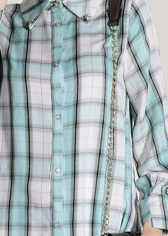 Tesettür giyim YEŞİL EKOSE DESENLİ TUNİK 8685