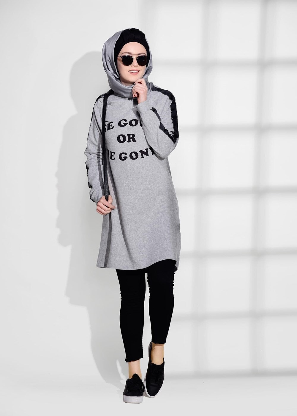 Vêtements hijab GRIS TUNIQUE SPORT DÉTAILLÉE À RAYURES 8827