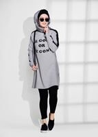 Vêtements hijab GRIS TUNIQUE SPORT DÉTAILLÉE À RAYURES 8827