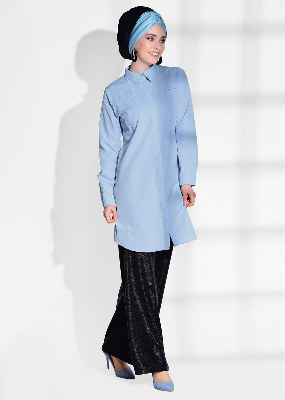 Hijab clothing BLUE BUTTONED TUNIC 8878 