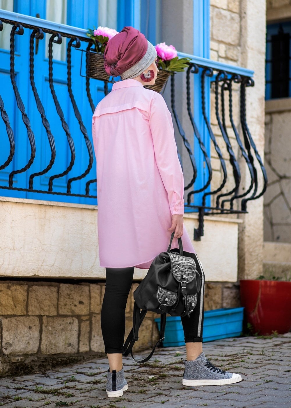 Hijab clothing PINK BUTTONED TUNIC 8878 