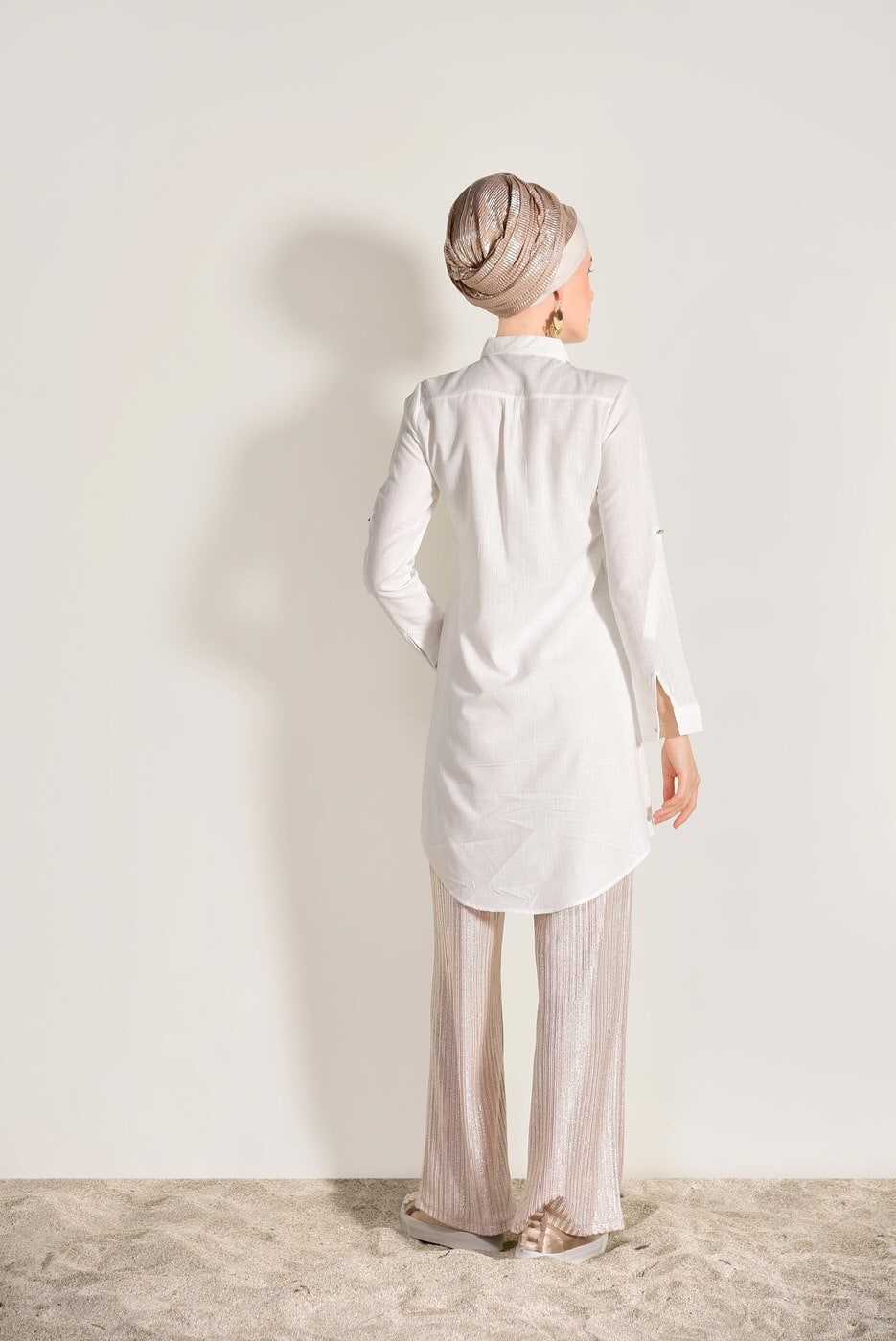 Vêtements hijab CRÈME TUNIQUE BRODÉE DE PERLES 9009