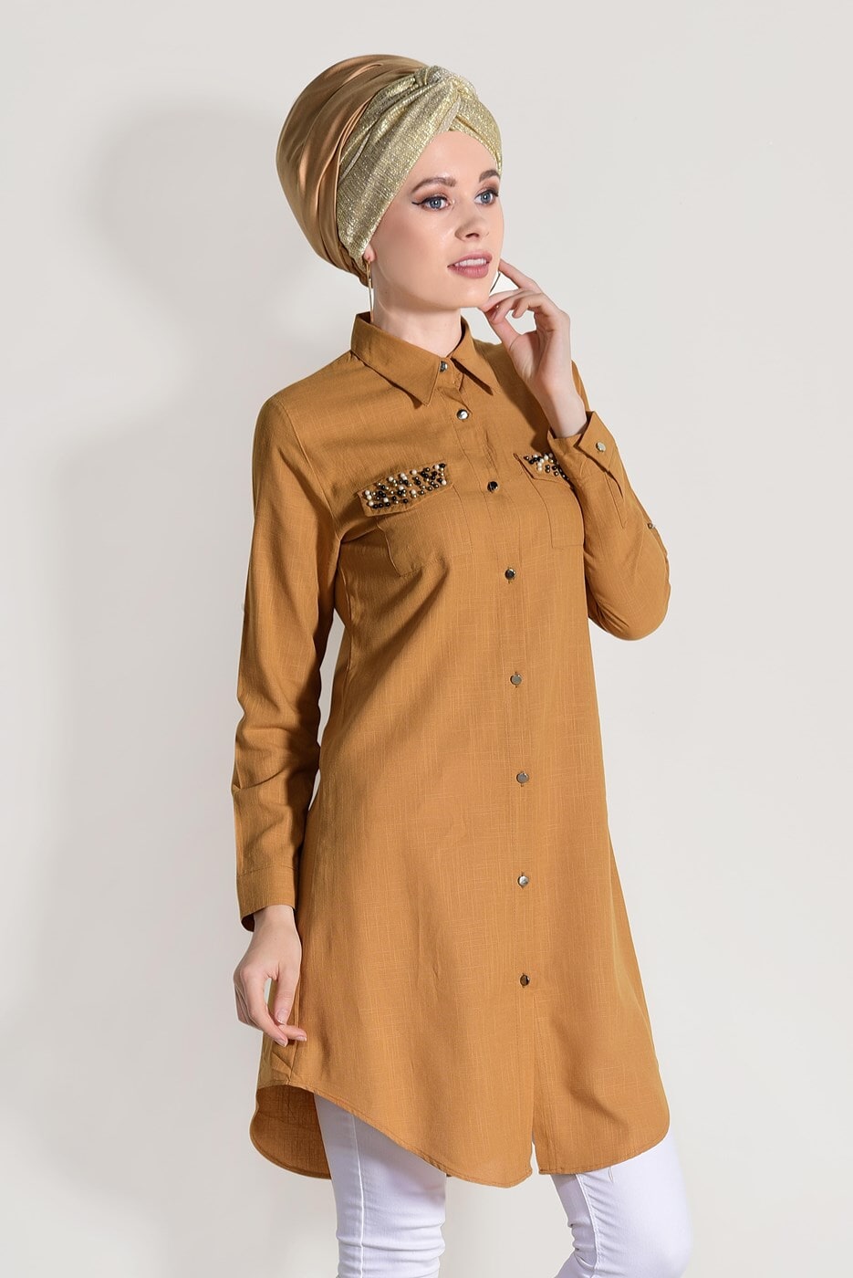 Hijab clothing ORANGE BEAD EMBROIDERED TUNIC 9009 