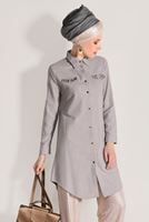 Vêtements hijab GRIS TUNIQUE BRODÉE DE PERLES 9009