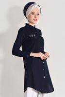 Hijab clothing NAVY BLUE BEAD EMBROIDERED TUNIC 9009 
