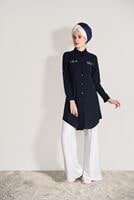Hijab clothing NAVY BLUE BEAD EMBROIDERED TUNIC 9009 