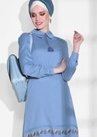 Vêtements hijab BLEU TUNIQUE DÉTAILLÉE DE BRODERIE 9037