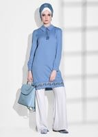 Vêtements hijab BLEU TUNIQUE DÉTAILLÉE DE BRODERIE 9037