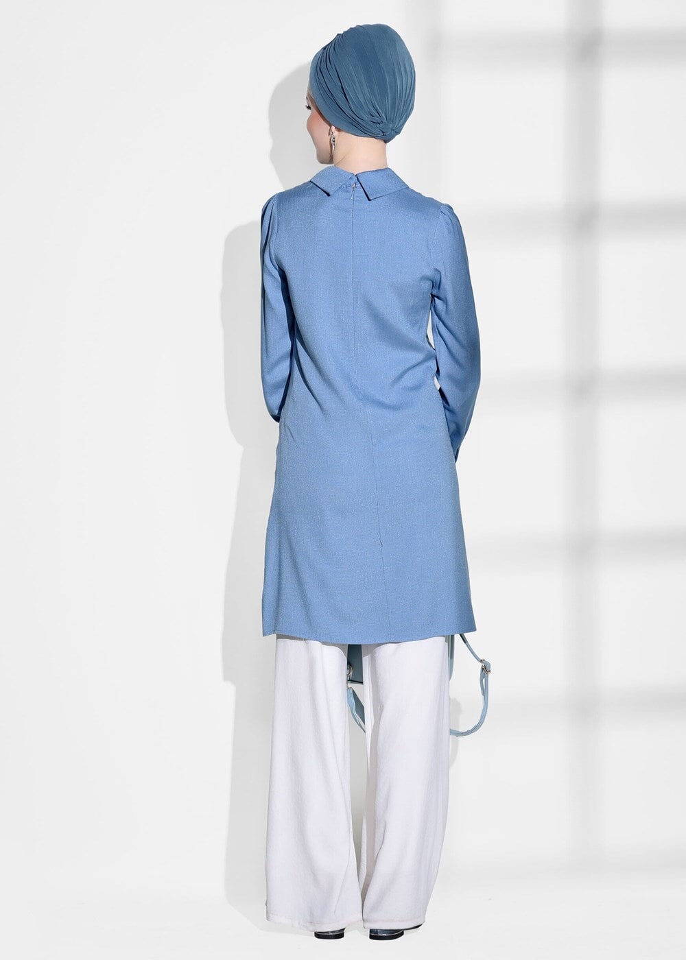 Vêtements hijab BLEU TUNIQUE DÉTAILLÉE DE BRODERIE 9037