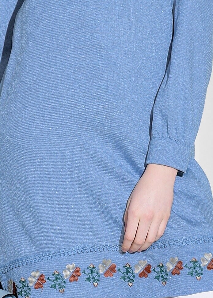 Vêtements hijab BLEU TUNIQUE DÉTAILLÉE DE BRODERIE 9037