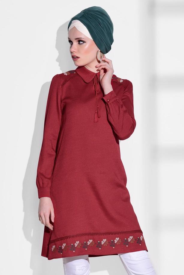 Vêtements hijab  EMBROIDERY DETAILED TUNIC 9037  - TRENDTESETTÜR