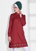 Vêtements hijab ROUGE TUNIQUE DÉTAILLÉE DE BRODERIE 9037