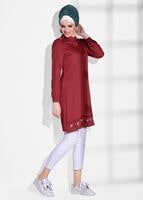 Vêtements hijab ROUGE TUNIQUE DÉTAILLÉE DE BRODERIE 9037