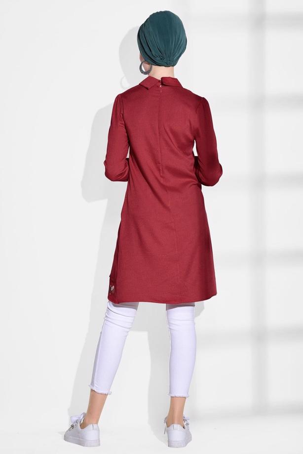Tesettür giyim  T 9037 Aynaz-Nakış Detaylı Tunik - TRENDTESETTÜR
