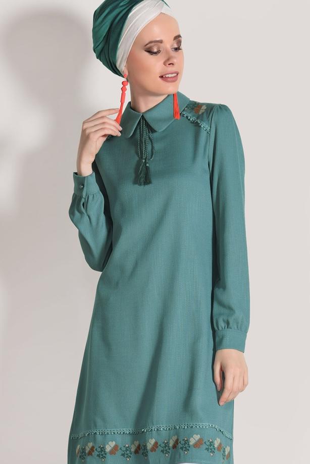 Vêtements hijab  EMBROIDERY DETAILED TUNIC 9037  - TRENDTESETTÜR