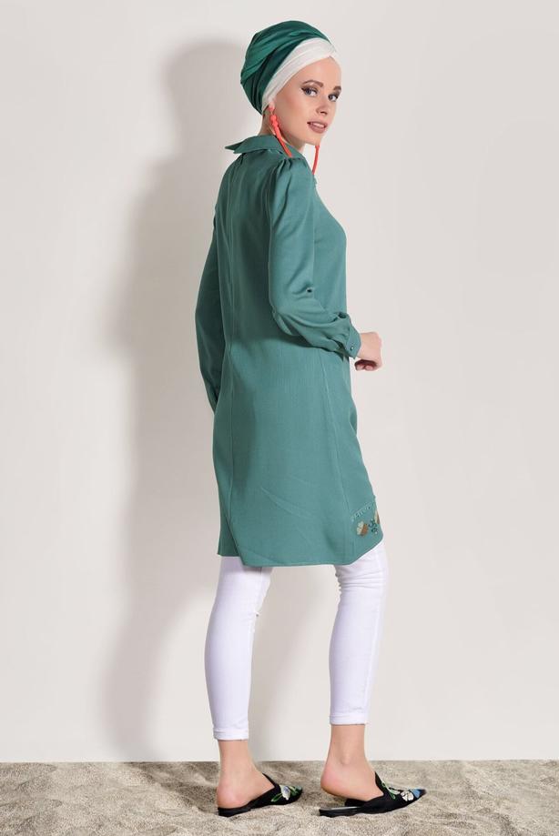 Tesettür giyim  T 9037 Aynaz-Nakış Detaylı Tunik - TRENDTESETTÜR