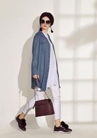 Tesettür giyim LACİVERT T 9126 Magazin- İşleme Detaylı Denim Tunik