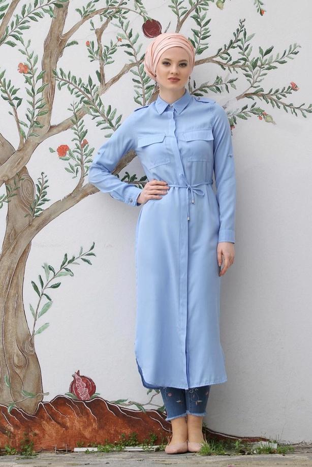 Hijab clothing  POCKET DETAILED LONG TUNIC 9207  - TRENDTESETTÜR