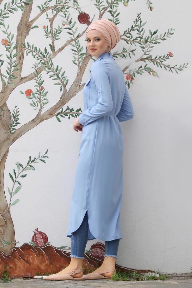 Hijab clothing  POCKET DETAILED LONG TUNIC 9207  - TRENDTESETTÜR