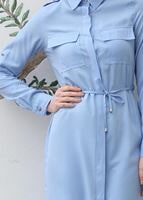 Hijab clothing BLUE POCKET DETAILED LONG TUNIC 9207 