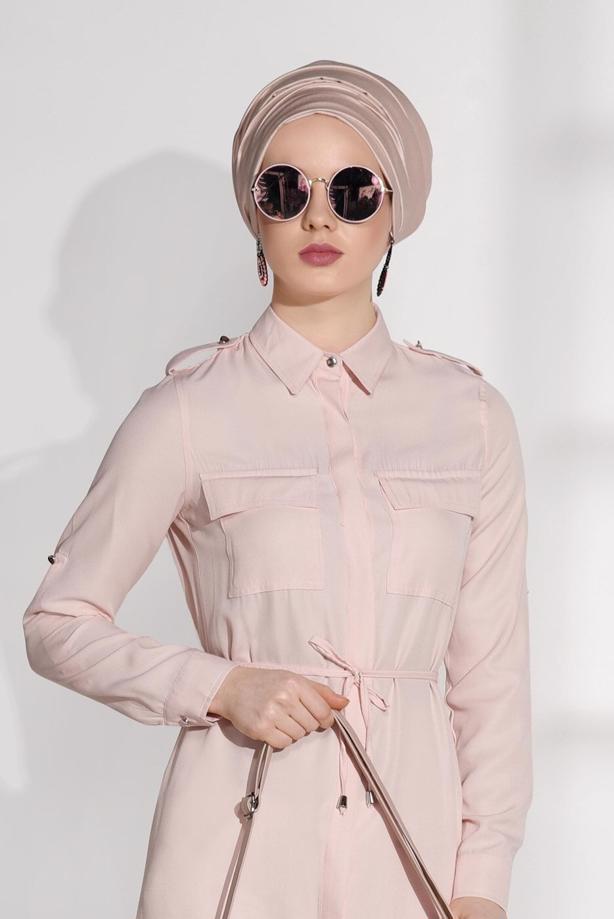 Vêtements hijab  POCKET DETAILED LONG TUNIC 9207  - TRENDTESETTÜR