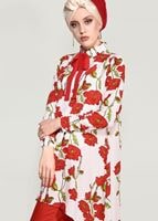 Vêtements hijab CRÈME TUNIQUE FLORALE 9503