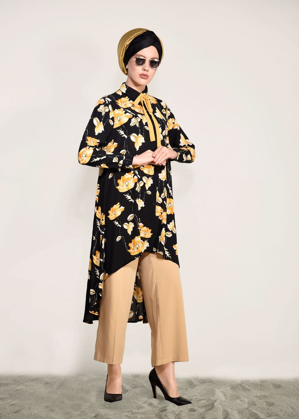 Vêtements hijab ORANGE TUNIQUE FLORALE 9503