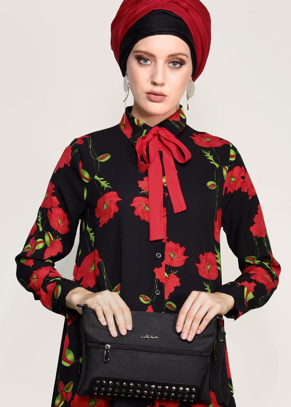 Vêtements hijab ROUGE BORDEAUX TUNIQUE FLORALE 9503