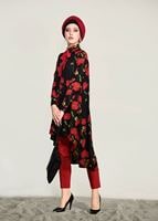 Vêtements hijab ROUGE BORDEAUX TUNIQUE FLORALE 9503