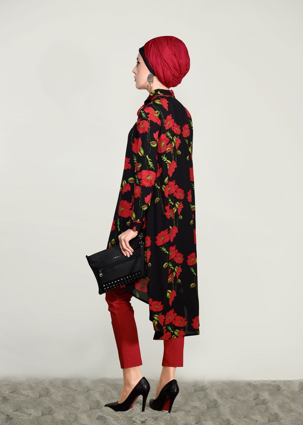 Vêtements hijab ROUGE BORDEAUX TUNIQUE FLORALE 9503