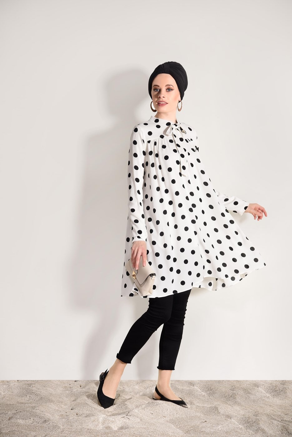 Vêtements hijab CRÈME TUNIQUE A POIS 9571