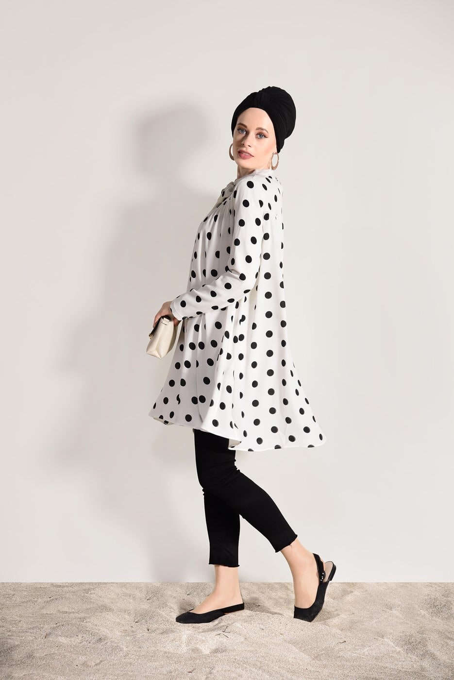 Vêtements hijab CRÈME TUNIQUE A POIS 9571