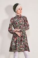 Hijab clothing KHAKI  FLORAL TUNIC 9586